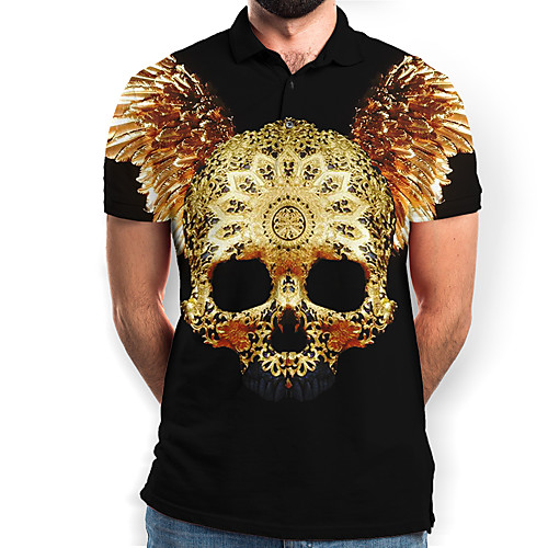 

Men's Graphic Skull Polo Basic Elegant Daily Going out Gold