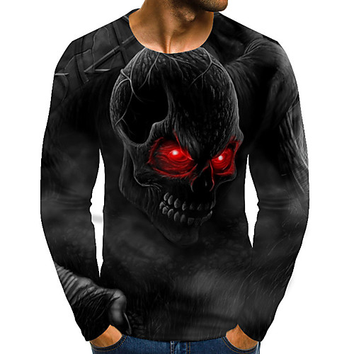 

Men's T shirt Graphic Skull Plus Size Print Long Sleeve Daily Tops Streetwear Exaggerated Rainbow