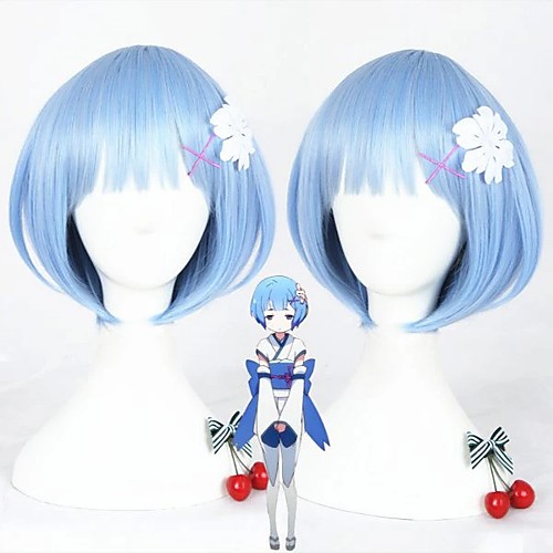 

Cosplay Wig Zero kara Hajimeru Isekai Seikatsu Straight Cosplay Halloween Bob With Bangs Wig Short Blue Synthetic Hair 14 inch Women's Anime Fashionable Design Cosplay Blue