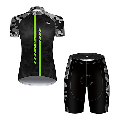 

21Grams Women's Short Sleeve Cycling Jersey with Shorts Nylon Polyester Black / Green Stripes Patchwork Camo / Camouflage Bike Clothing Suit Breathable 3D Pad Quick Dry Ultraviolet Resistant