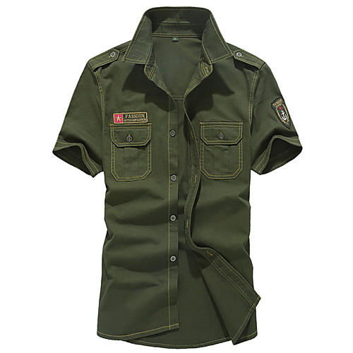 

Men's Solid Colored Shirt Basic Military Daily Work Army Green / Khaki / Royal Blue