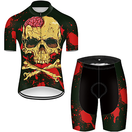 

21Grams Men's Short Sleeve Cycling Jersey with Shorts Nylon Polyester Black / Red 3D Tie Dye Skull Bike Clothing Suit Breathable 3D Pad Quick Dry Ultraviolet Resistant Reflective Strips Sports 3D