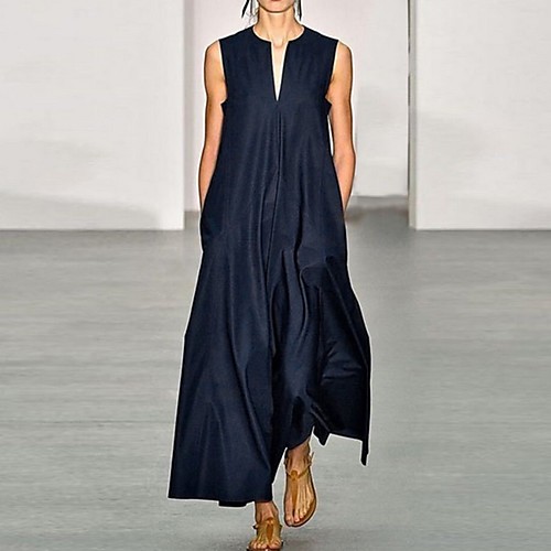 

Women's A-Line Dress Maxi long Dress - Sleeveless Solid Color Summer Casual 2020 Wine Black Navy Blue L XL XXL XXXL XXXXL XXXXXL