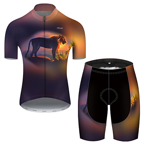 

21Grams Men's Short Sleeve Cycling Jersey with Shorts Black / Yellow Animal Bike Breathable Sports Patterned Mountain Bike MTB Road Bike Cycling Clothing Apparel / Stretchy