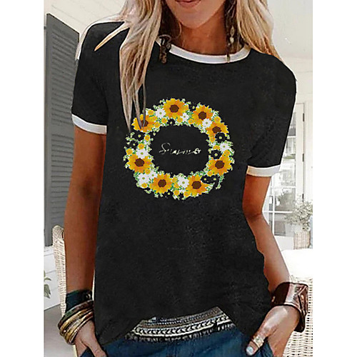 

Women's T-shirt Floral Daisy Tops - Print Round Neck Basic Daily Black M L XL 2XL 3XL