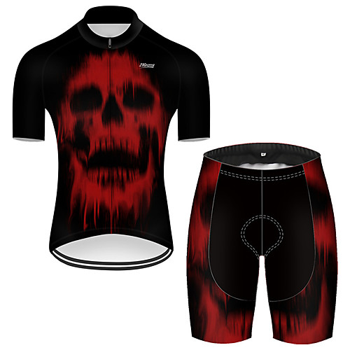 

21Grams Men's Short Sleeve Cycling Jersey with Shorts Nylon Polyester Black / Red Novelty Skull Floral Botanical Bike Clothing Suit Breathable 3D Pad Quick Dry Ultraviolet Resistant Reflective Strips
