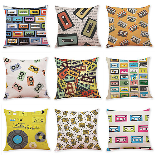 

9 pcs Linen Pillow Cover Creative Color Tape Hemp Pillow Case Car Pillow Cushion Sofa Pillow Pillow Office Nap Pillow