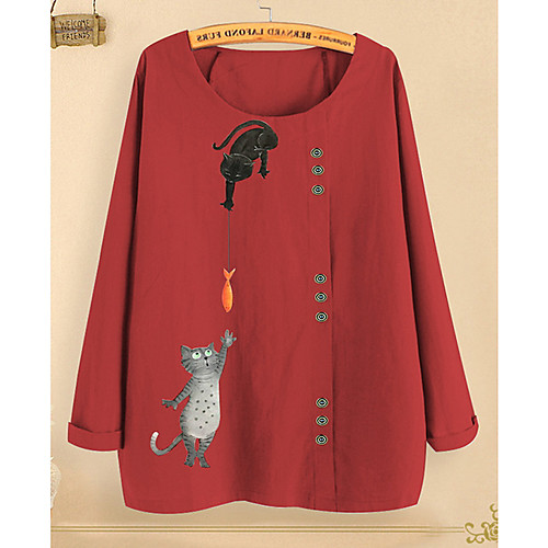 

Women's Cartoon T-shirt Daily Black / Red / Yellow / Blushing Pink / Green / Light Green / Navy Blue / Beige