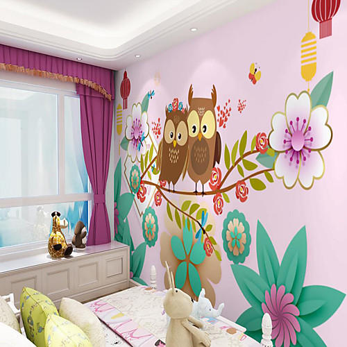 

Custom Self Adhesive Mural Wallpaper Owl Children Cartoon Style Suitable For Bedroom Children's Room School Party Art Deco Room Wallcovering