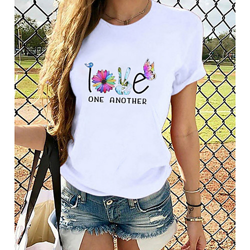 

Women's T-shirt Graphic Tops - Print Round Neck Basic Daily Spring Summer White XS S M L XL 2XL 3XL 4XL