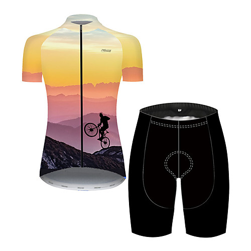 

21Grams Women's Short Sleeve Cycling Jersey with Shorts Nylon Polyester Red / Yellow 3D Gradient Bike Clothing Suit Breathable 3D Pad Quick Dry Ultraviolet Resistant Reflective Strips Sports 3D