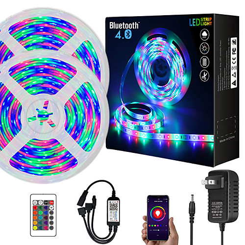 

10M (2x5M) App Intelligent Control Bluetooth Music Sync Flexible Led Strip Lights Waterproof 2835 RGB SMD 540 LEDs IR 24 Key Bluetooth Controller with 12V 2A Adapter Kit