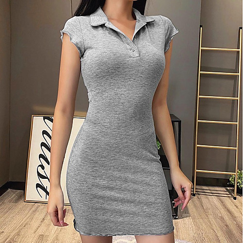 

Women's Sheath Dress Short Mini Dress - Short Sleeves Solid Color Summer Work 2020 Gray S M L