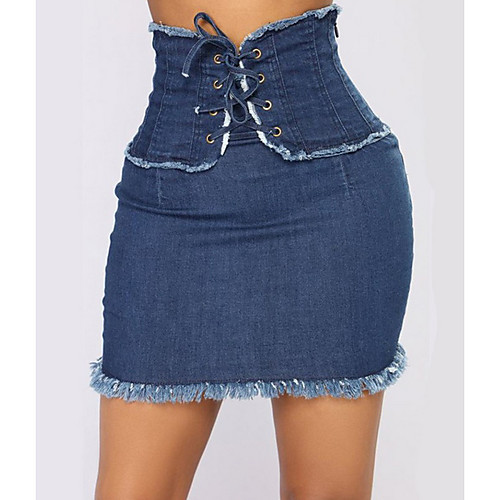 

Women's Bodycon Skirts - Solid Colored Blue S M L