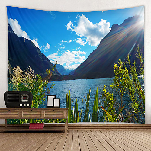 

Beautiful Lake Among Mountains Digital Printed Tapestry Decor Wall Art Tablecloths Bedspread Picnic Blanket Beach Throw Tapestries Colorful Bedroom Hall Dorm Living Room Hanging