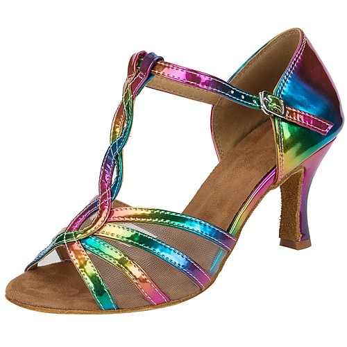 

Women's Latin Shoes PU Heel Cuban Heel Dance Shoes Rainbow