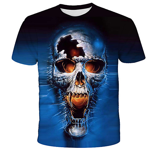 

Men's T shirt Graphic Skull Print Short Sleeve Daily Tops Streetwear Exaggerated Blue