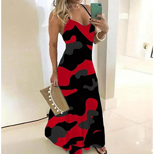 

Women's Strap Dress Maxi long Dress Red Blushing Pink Green Gray Light Blue Sleeveless Floral Summer V Neck Sexy 2021 S M L XXL 3XL 4XL 5XL