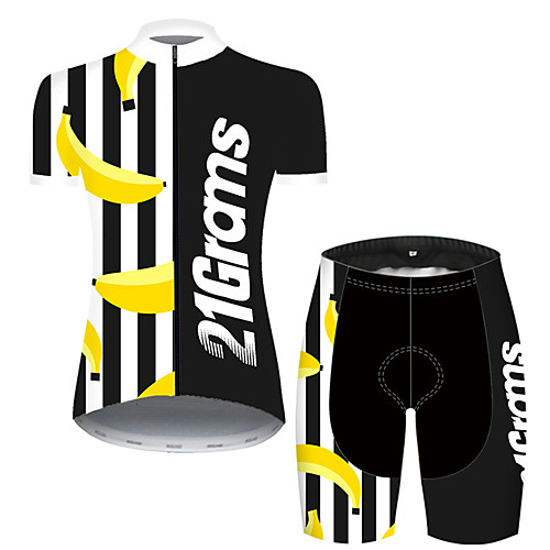 

21Grams Women's Short Sleeve Cycling Jersey with Shorts Nylon Polyester Black / Yellow Stripes Fruit Banana Bike Clothing Suit Breathable 3D Pad Quick Dry Ultraviolet Resistant Reflective Strips