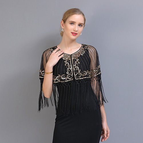 

Half Sleeve Shawls Tulle Party / Evening / Office / Career Women's Wrap With Tassel / Paillette