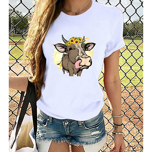 

Women's Tops Graphic T-shirt - Print Round Neck Basic Daily Spring Summer White XS S M L XL 2XL 3XL 4XL