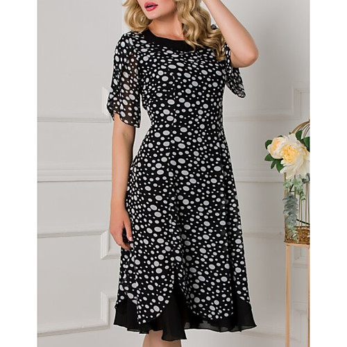 

Women's A-Line Dress Knee Length Dress - Half Sleeve Polka Dot Print Summer Casual Daily 2020 Black M L XL XXL XXXL