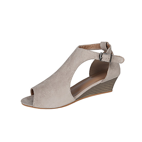 

Women's Sandals 2020 Summer Wedge Heel Peep Toe Classic Daily Solid Colored Faux Leather Light Brown / Black / Gray