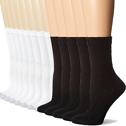

5 Pairs Running Socks Sports Socks Big and Tall Cushioned Crew Reinforced Heel Cotton-Rich Knit Athletic Socks Anti-Slip Stretchy for Running Camping Hiking White Black