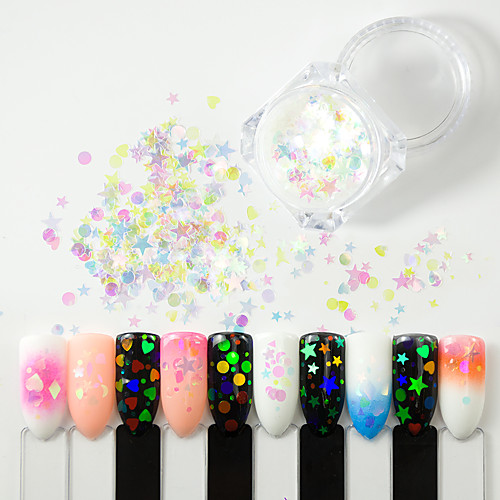 

1 Box Holographic Nail Glitter Mix Star Round Heart Flakes Mermaid Mirror Irregular Paillette Sequins DIY Nail Art Decor