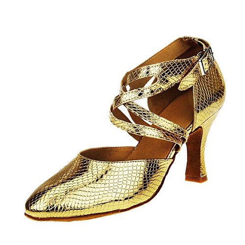 

Women's Latin Shoes PU Heel Cuban Heel Dance Shoes Gold