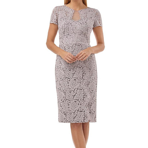 

Sheath / Column Mother of the Bride Dress Elegant V Neck Knee Length Lace Short Sleeve with Embroidery 2020