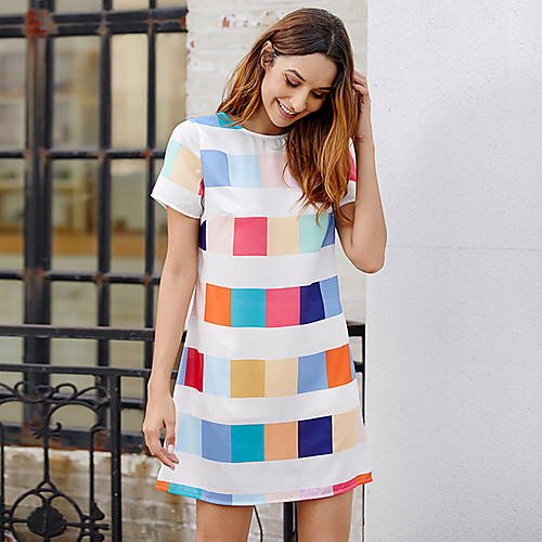 

Women's A-Line Dress Short Mini Dress - Short Sleeves Color Block Summer Casual 2020 White S M L XL