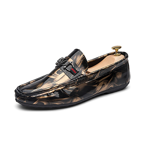 

Men's Spring / Fall Casual / British Daily Loafers & Slip-Ons Patent Leather Non-slipping White / Gold / Blue Color Block Slogan