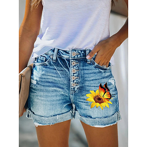 

Women's Basic Shorts Pants - Print Light Blue S / M / L