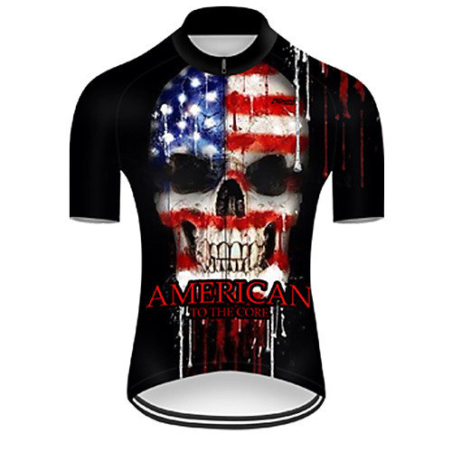 

21Grams Men's Short Sleeve Cycling Jersey Nylon Polyester RedBlue Skull American / USA National Flag Bike Jersey Top Mountain Bike MTB Road Bike Cycling Breathable Quick Dry Ultraviolet Resistant