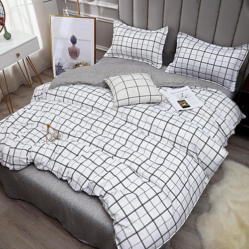 

Gingham Plaid Geometric Checker Pattern Printed Washed Cotton 4 Piece Duvet Cover Set