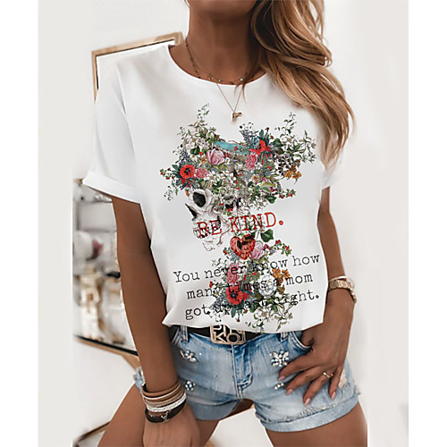 

Women's T-shirt Graphic Tops - Print Round Neck Basic Daily Spring Summer White XS S M L XL 2XL 3XL 4XL