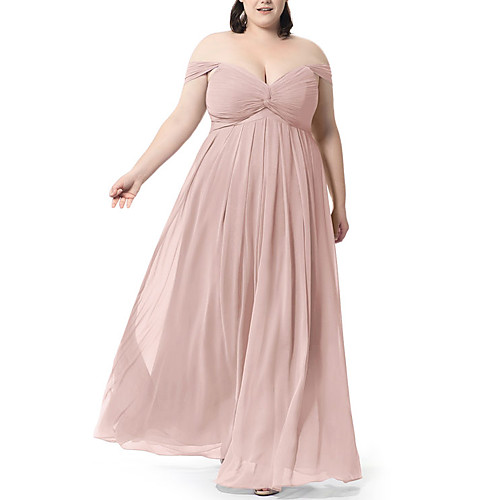 

A-Line V Neck Floor Length Chiffon Bridesmaid Dress with Ruching