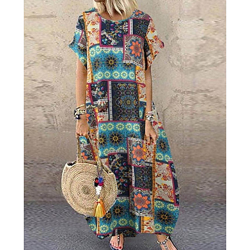 

Women's A-Line Dress Maxi long Dress - Short Sleeves Geometric Summer Work 2020 Red Orange Navy Blue S M L XL XXL XXXL XXXXL XXXXXL