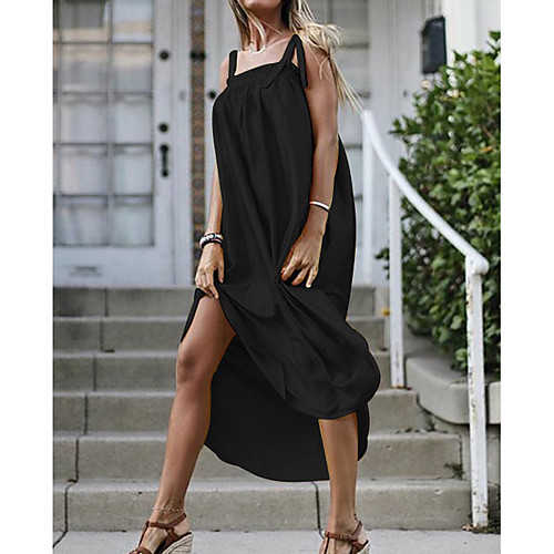 

Women's Strap Dress Midi Dress - Sleeveless Solid Color Summer Casual 2020 White Black Light Blue S M L XL XXL