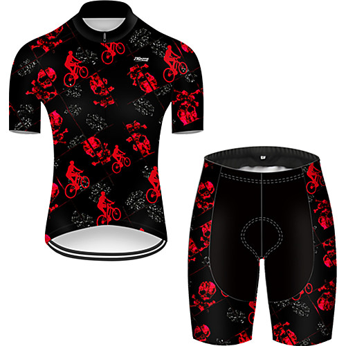 

21Grams Men's Short Sleeve Cycling Jersey with Shorts Nylon Polyester Black / Red Skull Funny Bike Clothing Suit Breathable 3D Pad Quick Dry Ultraviolet Resistant Reflective Strips Sports Skull