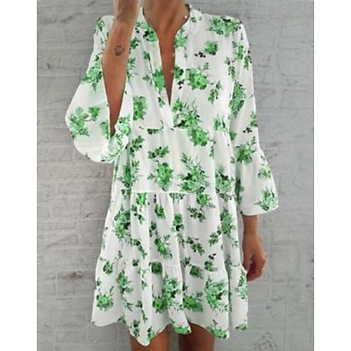 

Women's Shirt Dress Knee Length Dress - 3/4 Length Sleeve Floral Summer Casual Chinoiserie 2020 Light Brown Fuchsia Green S M L XL XXL