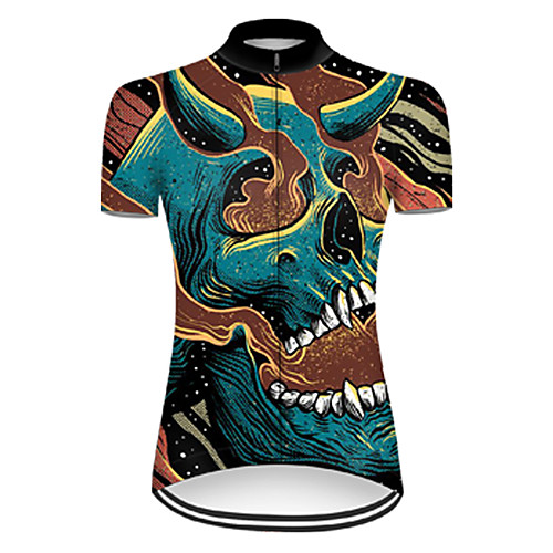 

21Grams Women's Short Sleeve Cycling Jersey Nylon Polyester Green / Yellow 3D Gradient Skull Bike Jersey Top Mountain Bike MTB Road Bike Cycling Breathable Quick Dry Ultraviolet Resistant Sports