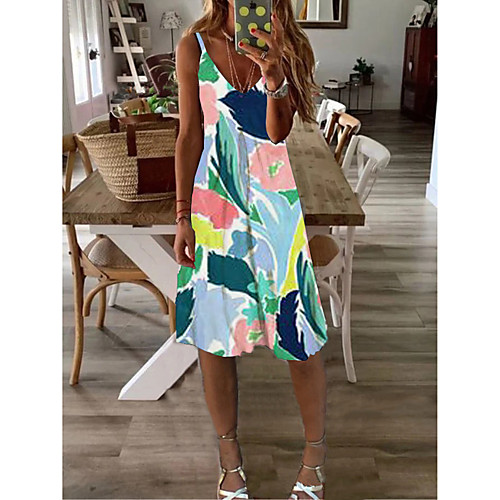 

Women's A-Line Dress Knee Length Dress - Sleeveless Geometric Print Summer Casual Daily 2020 Green M L XL XXL XXXL