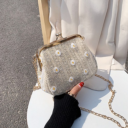 

Women's Straw Crossbody Bag Floral Print White / Khaki