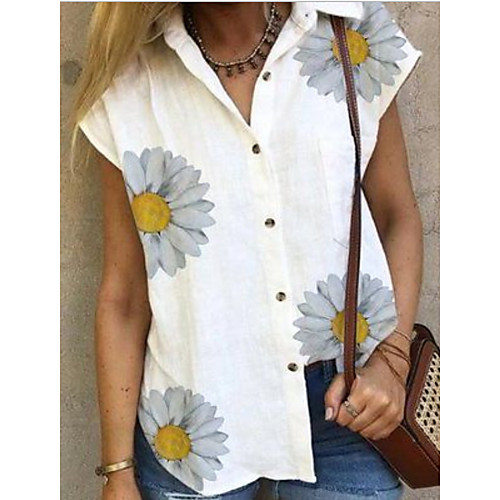 

Women's Tops Floral T-shirt Shirt Collar Daily Summer White S M L XL 2XL 3XL