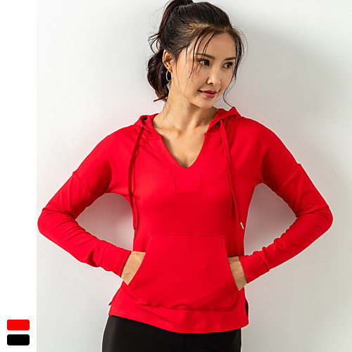 

Women's Yoga Top Pocket Fashion Black Red Elastane Cotton Yoga Running Fitness Top Long Sleeve Sport Activewear Breathable Quick Dry Comfortable Stretchy