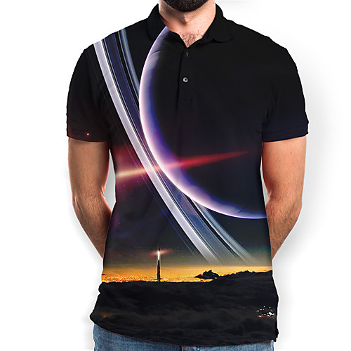 

Men's Galaxy Graphic Polo Basic Elegant Daily Going out Black