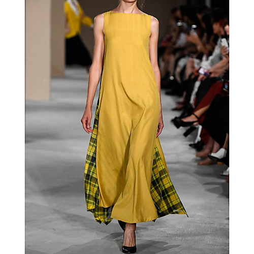 

Women's A-Line Dress Maxi long Dress - Sleeveless Plaid Summer Casual Mumu 2020 Black Yellow L XL XXL XXXL XXXXL XXXXXL