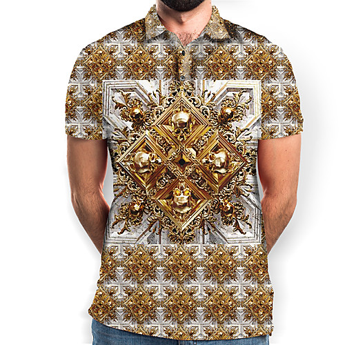 

Men's Graphic Skull Polo Basic Elegant Daily Going out Gold
